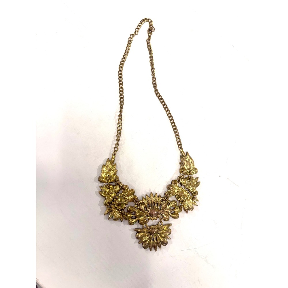 Black Floral Statement Bib Necklace Gold Tone Rhinestone Gothic Glam Runway 18" - Picture 11 of 11